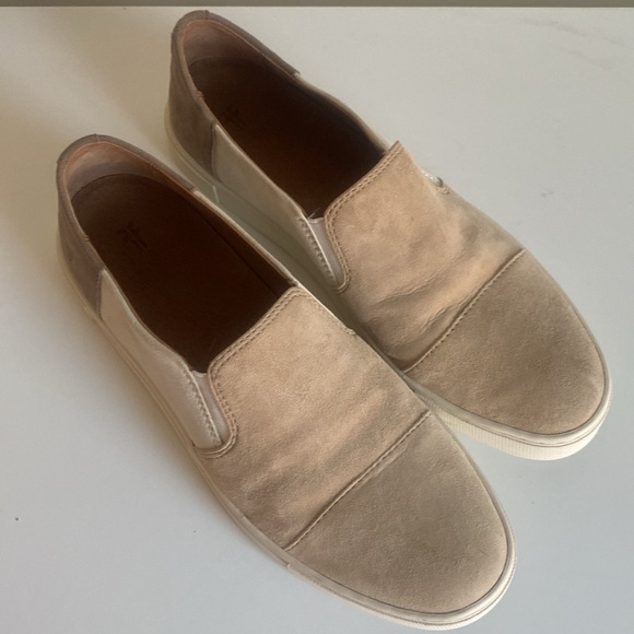 FRYE Suede Classic Sneaker Size 7 Beige Brown Color Block Minimalist Fall OOTD - Picture 7 of 16